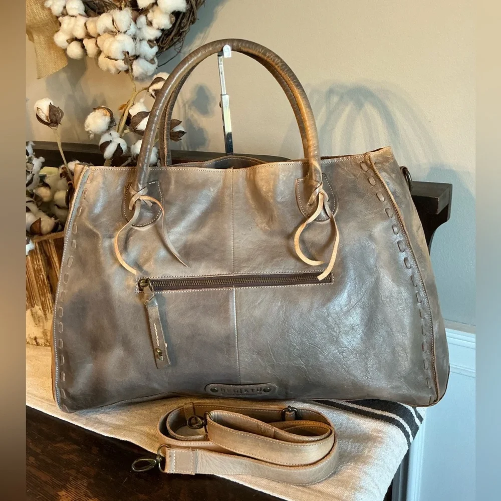 NWOT Bed Stu Leather Rockaway Shoulder Bag Crossbody Tote Taupe Driftwood $345 - Picture 4 of 13